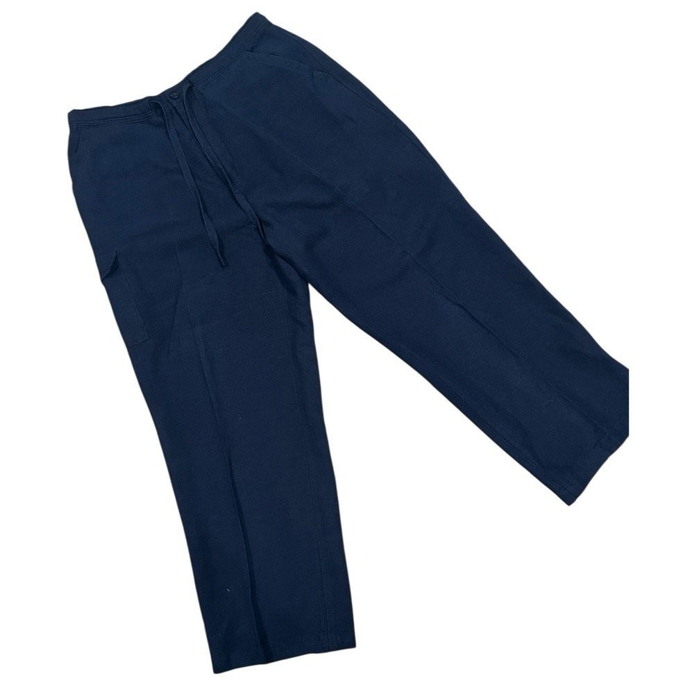 Cubavera Mens Pants Linen Blend 34x28 L Navy Blue Cargo Drawstring